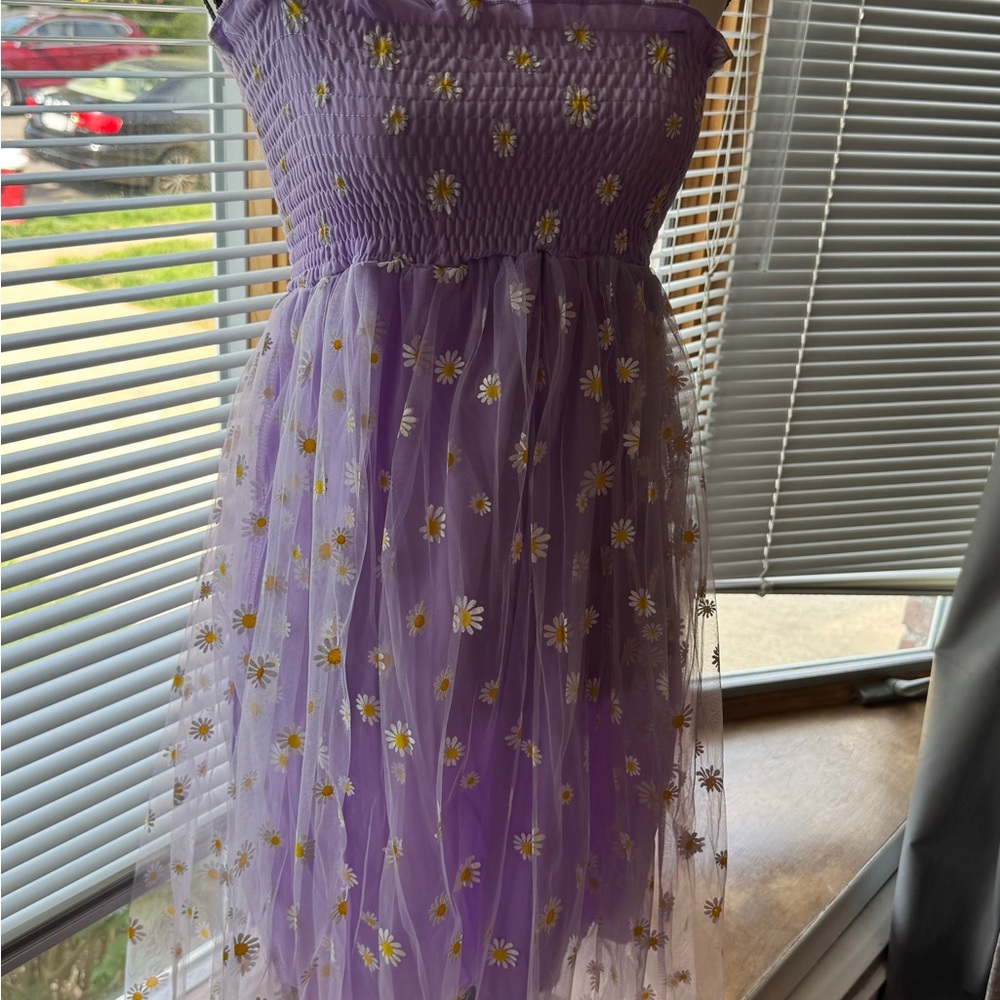 Purple Dress with Daisy Embroidery
